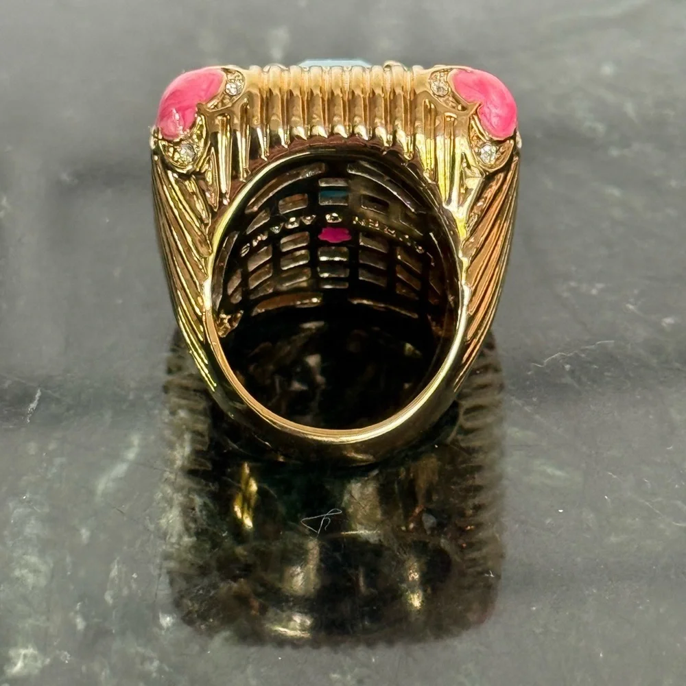 Lauren G Adams Gold and Blue Artisan Ring with Turquoise Centerpiece - Picture 4 of 8